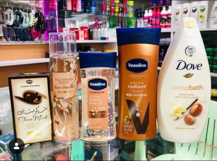 VANILLA 5 IN 1 SELFCARE SET!!! Victoria's Secret Bare Vanilla La Creme + Cocoa Radiant Body Lotion + Intensive Care Cocoa Radiant Body Oil + Purely Pampering Body Wash + (FREE GIFT Choco musk perfume