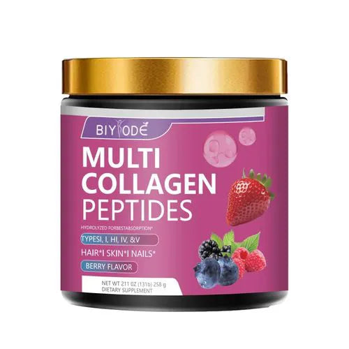 Organic Multi Collagen Peptides Total Blend With Types I II III IV And V For Daily Vitality Nutrient Dense Berry Flavored Drink Mix Formulated To Enhance Skin Elasticity And Muscle Health