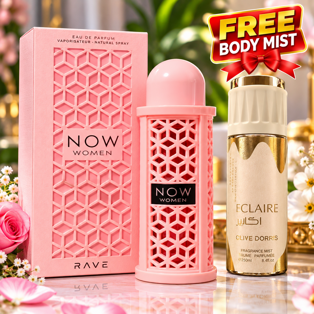 Lattafa Rave NOW Sweet Fruity Floral Fragrance for Women 100ml  + FREE Clive Dorris Eclaire Body Mist 250ml