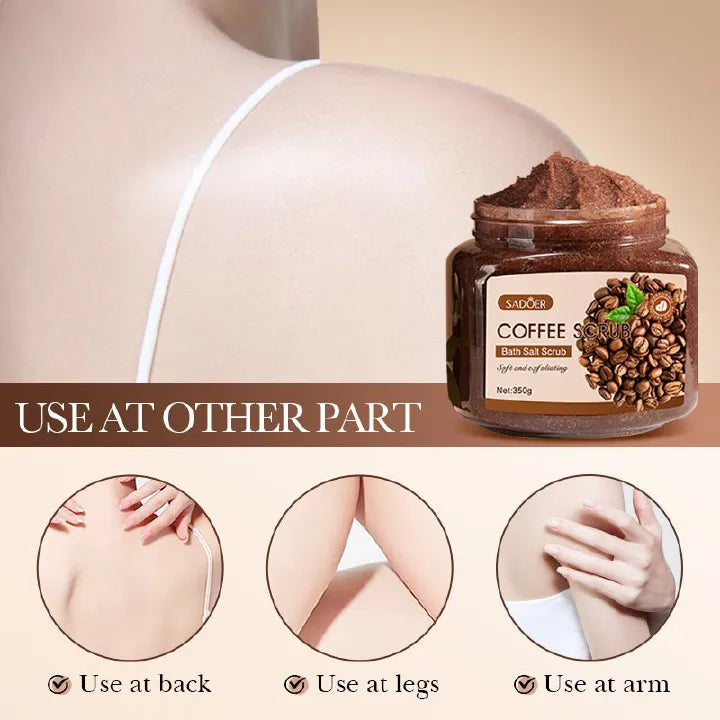 Sadoer Coffee Scrub Exfoliating Brightening Cleaning Dark Spots Removal Fade Melanin Pigmentation Whitening Scrub Coffee Sea Salt Bath SPA for Face Body