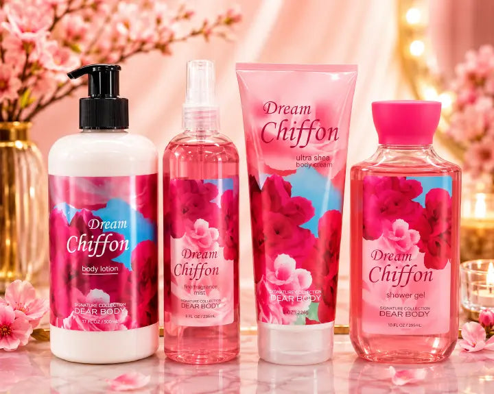 Dear Body Dream Chiffon Body Care Set – Long Lasting Light Floral Fragrance Combo (Shower Gel, Body Lotion, Body Cream & Body Mist) Women Gift Set