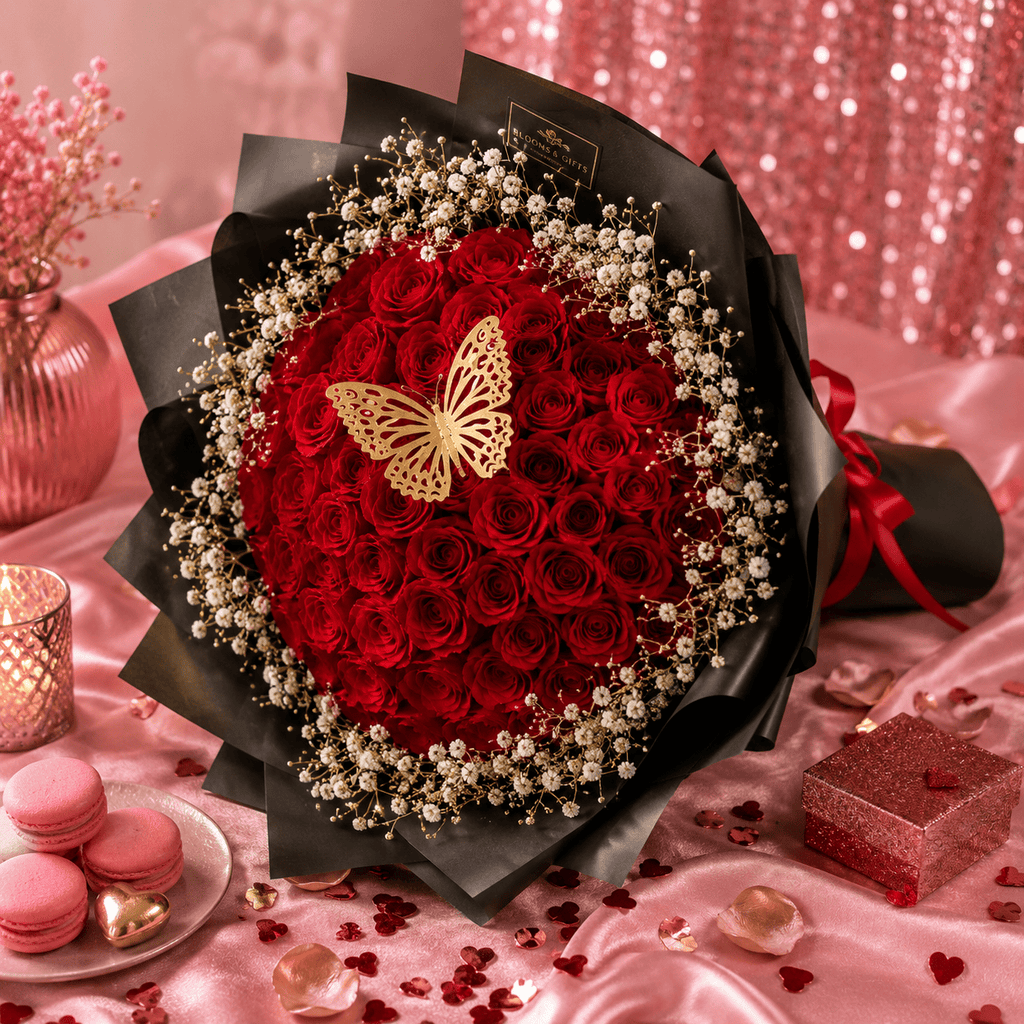 Elegant 60 Red Roses & Baby's Breath Bouquet
