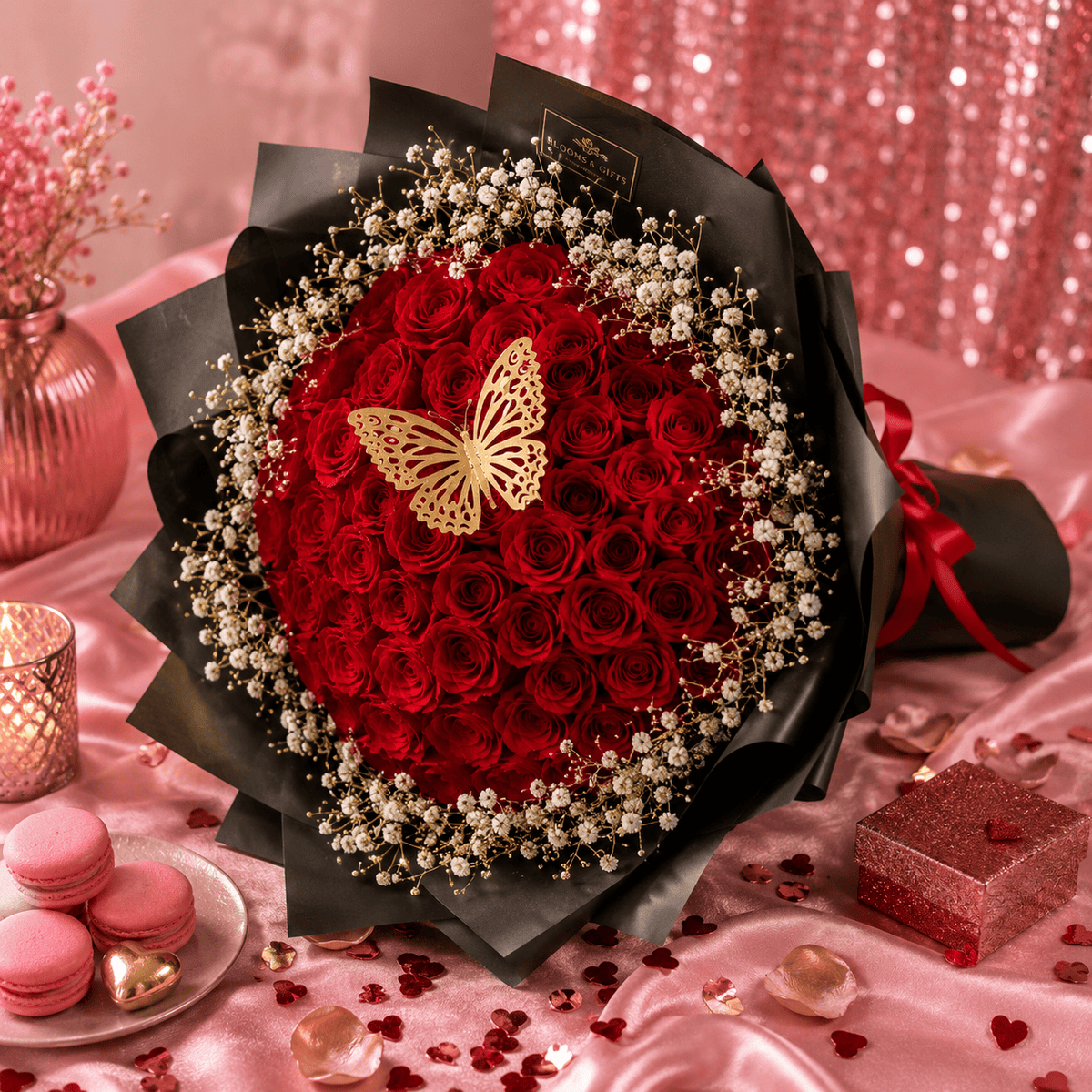Elegant 60 Red Roses & Baby's Breath Bouquet