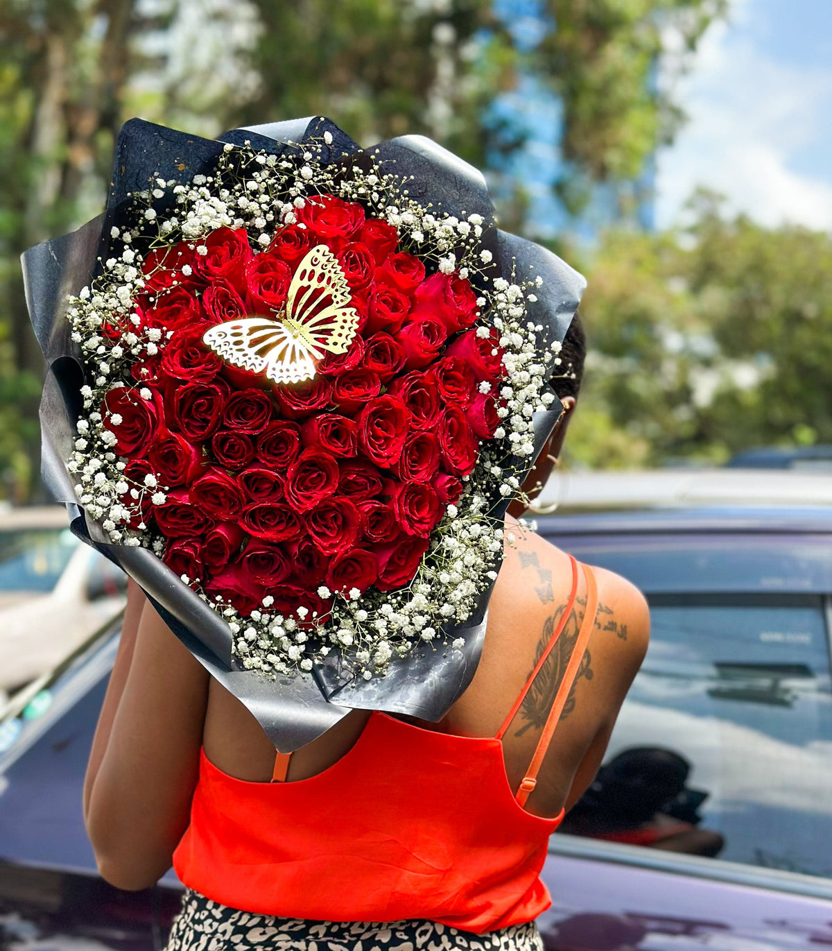 Elegant 60 Red Roses & Baby's Breath Bouquet