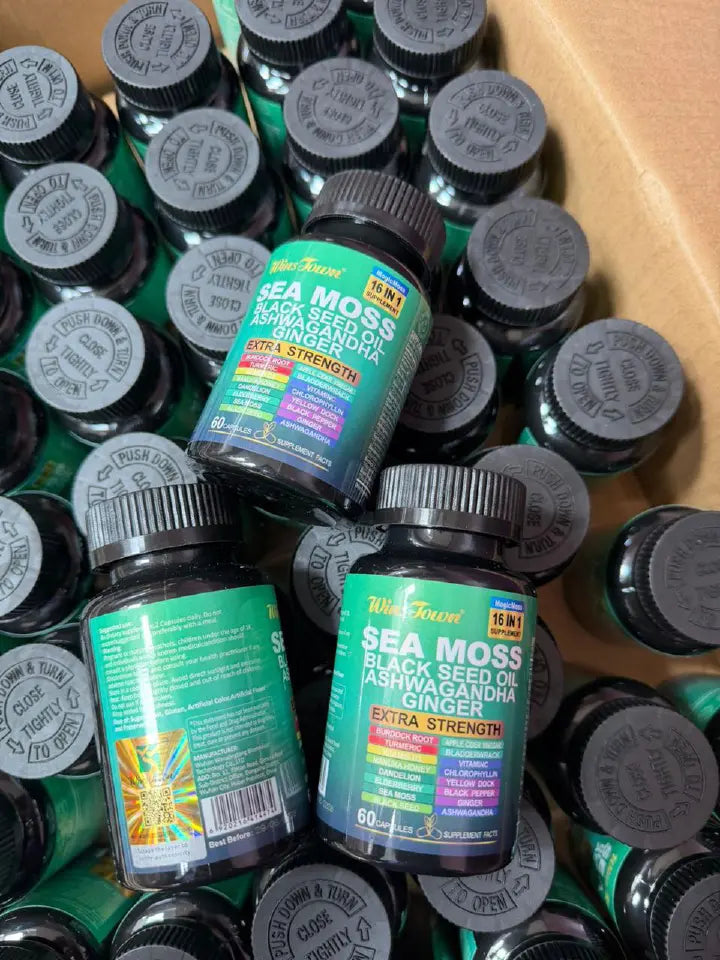 Sea Moss Capsules with Black Seed Oil, Ashwagandha & Ginger – Extra Strength! 🌱