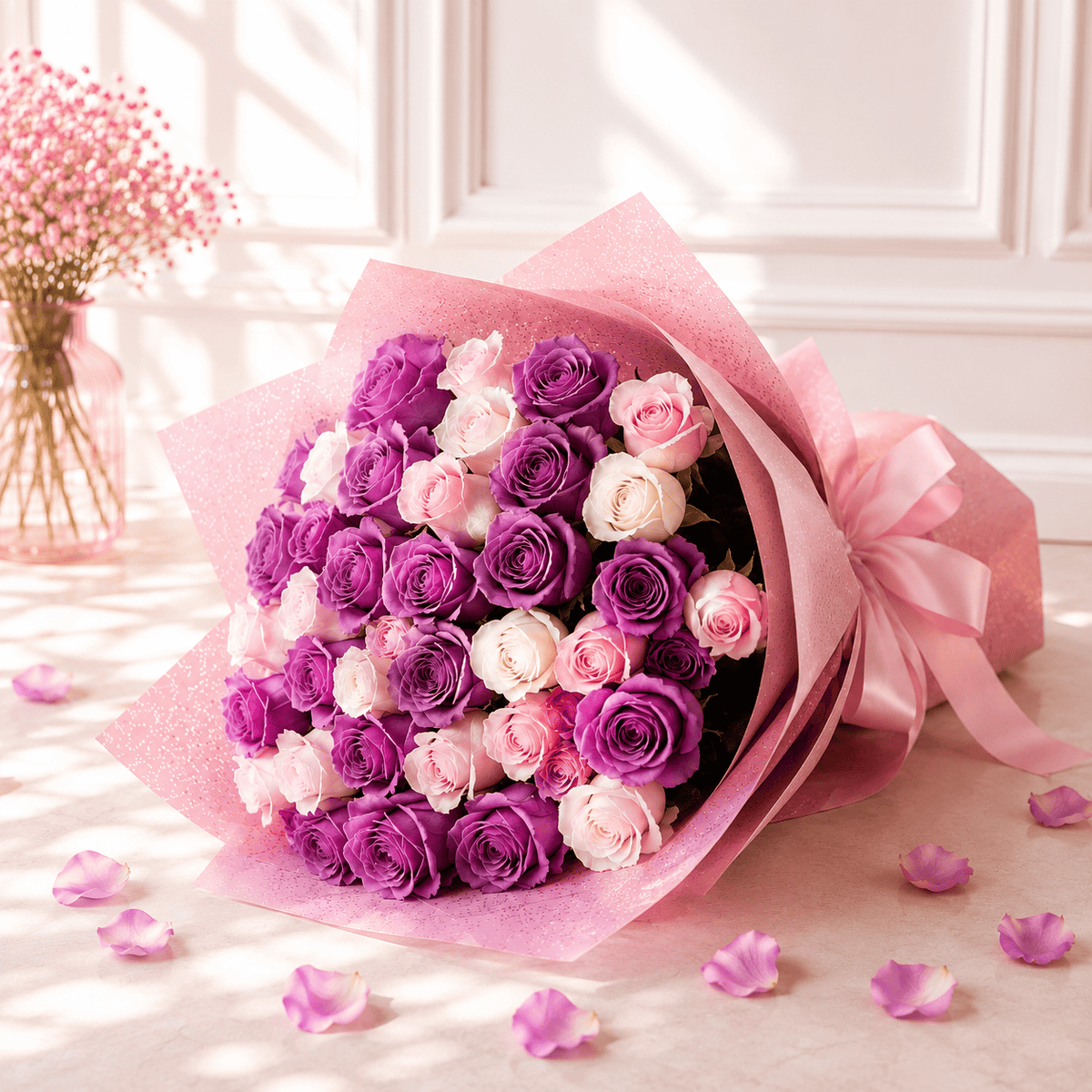 The Lavender Dream – Purple, Blush Pink & White Rose Bouquet