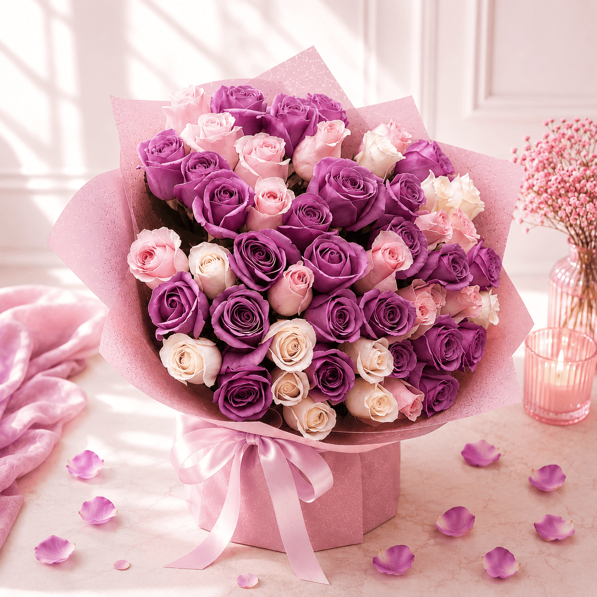 The Lavender Dream – Purple, Blush Pink & White Rose Bouquet
